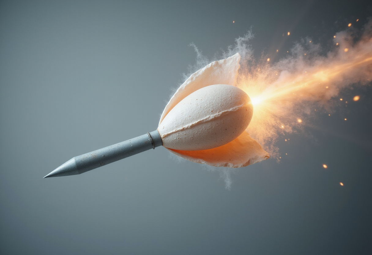 Eggshell-inspired shield cut projectile speed by 65% in simulation, but light-gas gun testing has not confirmed it